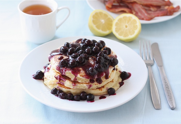 blueberry pancakes and coffee