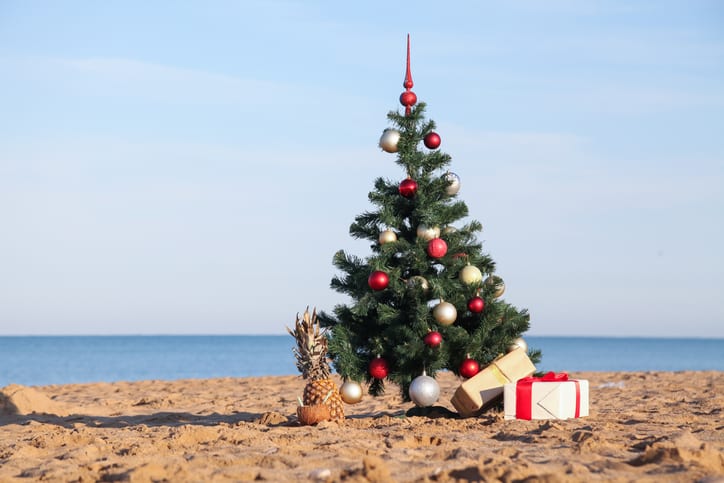 Christmas tree on the sand in Myrtle beach in december