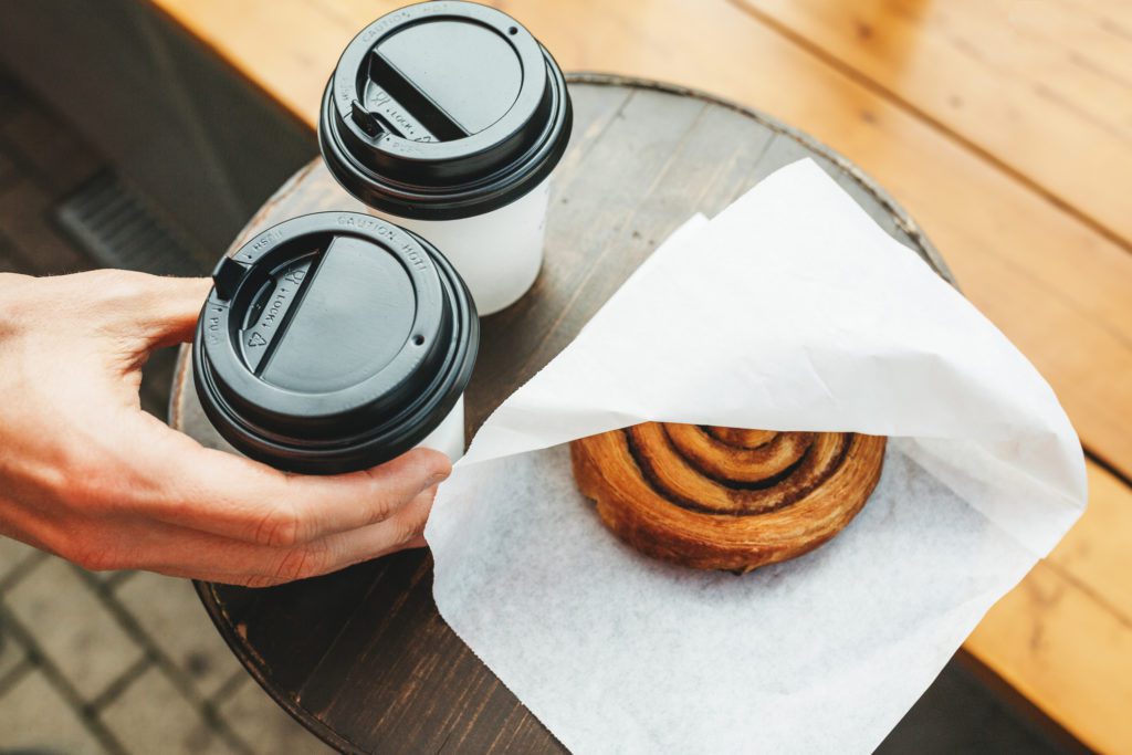 Coffee and cinnamon roll at one of the best myrtle beach brunch spots