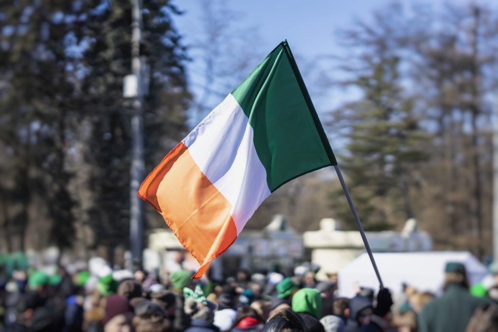 Flag of Ireland at a festival.