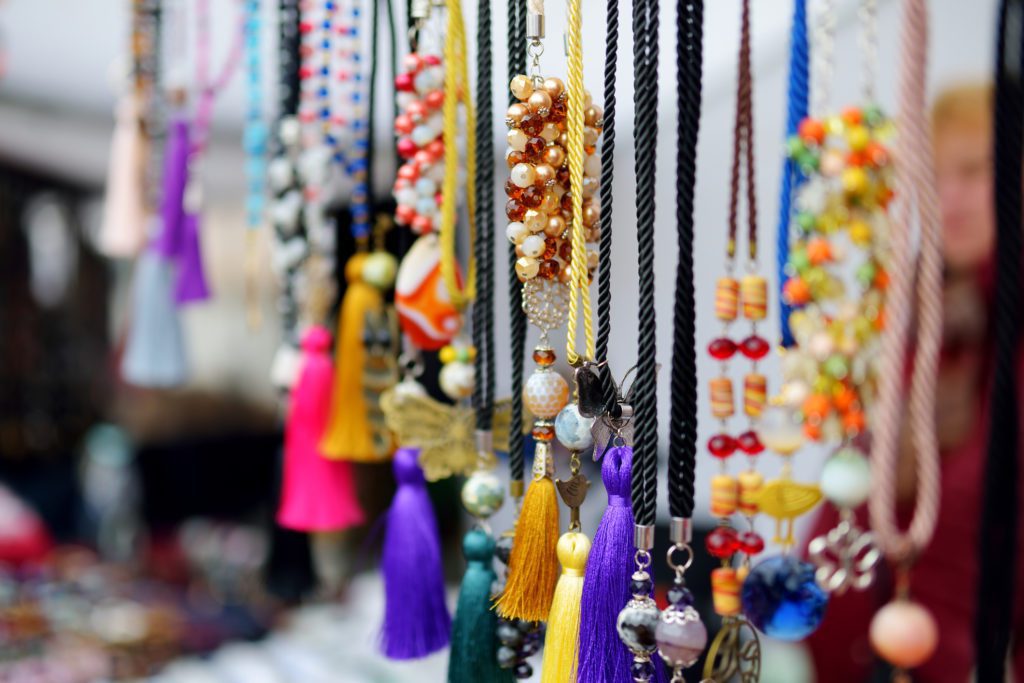 Jewelry at an art festival.