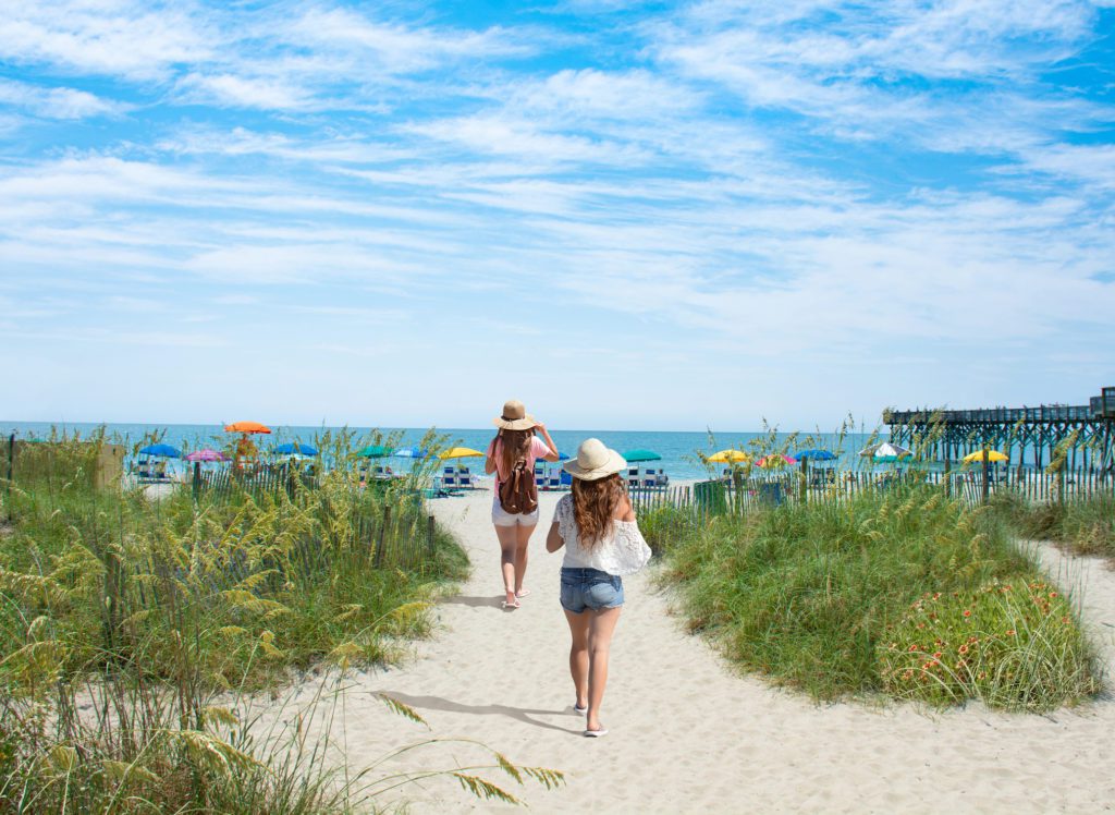 girls walking on beach enjoying free things to do in myrtle beach